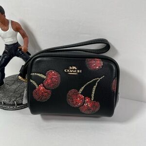 Coach Pouch Wristlet With Cherry Print NWT